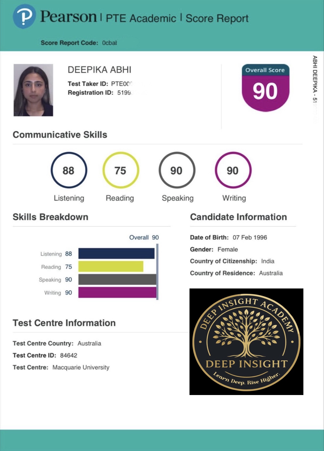 Sample Student 5 - Score Card
